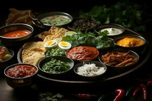 photos of indian thali in indoor photo studio AI Generated