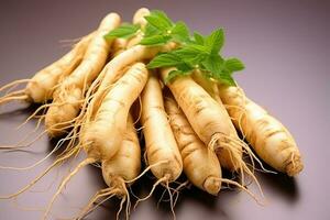 photos of ginseng in indoor photo studio AI Generated