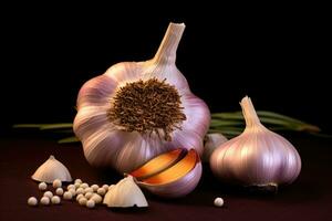 photos of garlic in indoor photo studio AI Generated