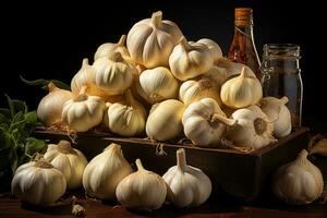 photos of garlic in indoor photo studio AI Generated