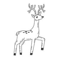 Cute Christmas deer. New Years decor element in doodle style. Festive deer. Hand drawn vector stock illustration on isolated white background.