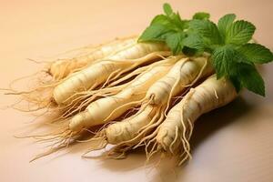 photos of ginseng in indoor photo studio AI Generated