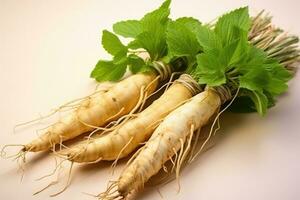 photos of ginseng in indoor photo studio AI Generated