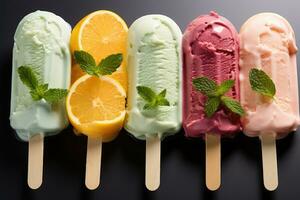 de cerca de refrescante Paletas de hielo derritiendo con rapidez ai generado foto