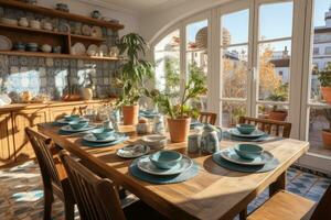 exponer marroquí losas en el comida habitación ai generado foto