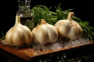 photos of garlic in indoor photo studio AI Generated