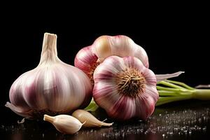 photos of garlic in indoor photo studio AI Generated