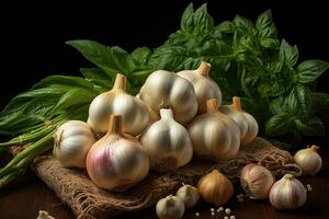 photos of garlic in indoor photo studio AI Generated