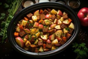 photos of beef stew in indoor photo studio AI Generated