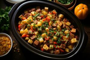 photos of beef stew in indoor photo studio AI Generated