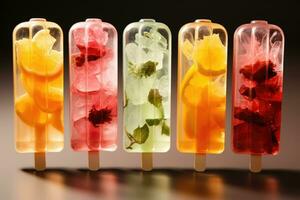 fruit water popsicles with fresh fruit slices AI Generated photo