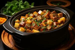 photos of beef stew in indoor photo studio AI Generated