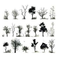 Set of trees silhouettes isolated on white background generative Ai. photo