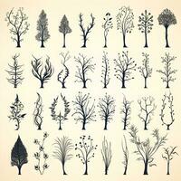 Set of trees silhouettes isolated on white background generative Ai. photo