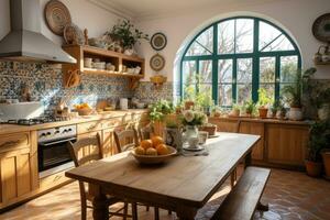 exponer marroquí losas en el cocina habitación ai generado foto