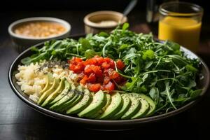 photos of vegan food for breakfast in indoor photo studio AI Generated