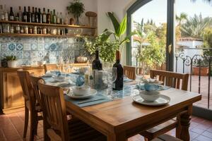 exponer marroquí losas en el comida habitación ai generado foto