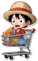 Karikatur Anime ein Stück im ein Einkaufen Wagen mit ai generativ png