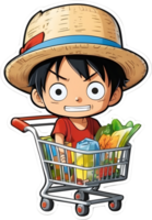 cartoon anime onepiece in a shopping cart with ai generative png