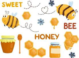 Vector set with bees and honey