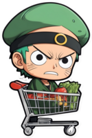 cartoon anime onepiece in a shopping cart with ai generative png