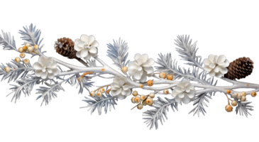 Fir branch, with branches of berries and snow isolated. snowing fir tree branch, isolated on transparent background, AI generated png