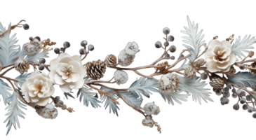 Fir branch, with branches of berries and snow isolated. snowing fir tree branch, isolated on transparent background, AI generated png