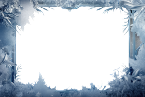 A frame of a frosty pattern of ice crystals on a transparent background. A frame with an abstract ice structure. Frost on the glass, freezing effect, AI generated png