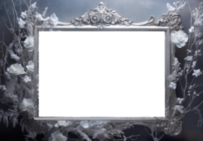 A frame of a frosty pattern of ice crystals on a transparent background. A frame with an abstract ice structure. Frost on the glass, freezing effect, AI generated png