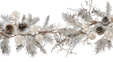 Fir branch, with branches of berries and snow isolated. snowing fir tree branch, isolated on transparent background, AI generated png