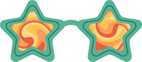 häftig solglasögon. retro hippie glasögon. hjärta stjärnformad glasögon. 70s skraj design. sommar utrusta illustration png