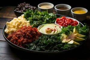 photos of vegan food for breakfast in indoor photo studio AI Generated