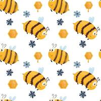 Vector pattern with bees, honeycombs and flowers