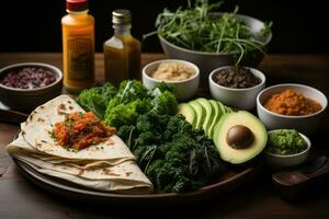 photos of vegan food for breakfast in indoor photo studio AI Generated