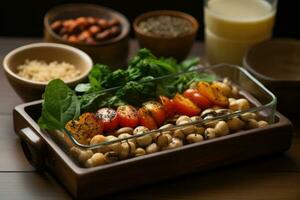 fotos de vegano comida para cena en interior foto estudio ai generado