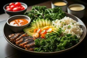 photos of vegan food for breakfast in indoor photo studio AI Generated