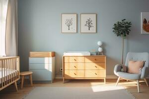 AI Generated AI generation. Modern interior design of a childrens room in Scandinavian style. photo