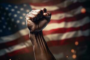 A Fist Held High in Front of the American Flag, ai generative photo