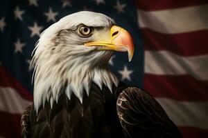 Majestic Bald Eagle Against the American Flag, ai generative photo