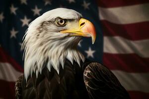 Majestic Bald Eagle Against the American Flag, ai generative photo