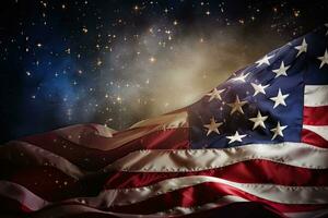 American flag with stars and space background. 3D rendering. High resolution, Memorial Day background with american flag and stars, AI Generated photo