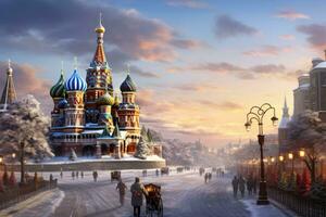 St. Basil's Cathedral on Red Square in Moscow, Russia, Moscow, Russia, Red square, view of St. Basil's Cathedral, Russian winter, AI Generated photo