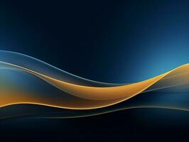 An Abstract Blue and Gold on Black Presentation Background with Curved Lines Decorative Borders and Empty Space - AI Generated photo