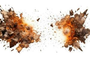 Explosion of fire and smoke isolated on white background. 3d illustration, Explosion border isolated on white background, AI Generated photo