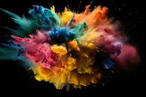 Explosion of colored powder, isolated on black background. Abstract background, Explosion of colored powder on black background, AI Generated photo