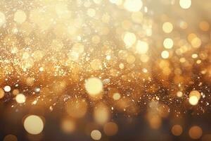 Abstract gold bokeh background. Christmas and New Year holidays concept, golden glitter vintage lights background. gold and silver, AI Generated photo