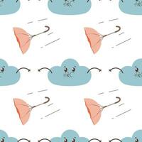 pattern seamless cloud makes wind, blowing and bending umbrella vector