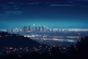 Los Angeles skyline at night, California, United States of America, Los Angeles at night, AI Generated photo