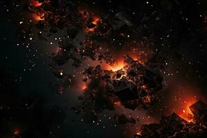 3D rendering of abstract fractal background with glowing particles in empty space, Fire embers particles over black background, AI Generated photo