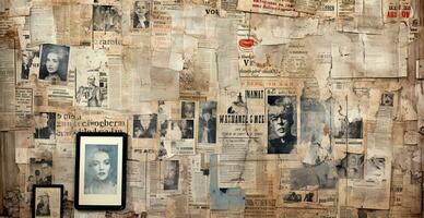 Torn old newspaper background - AI generated image photo